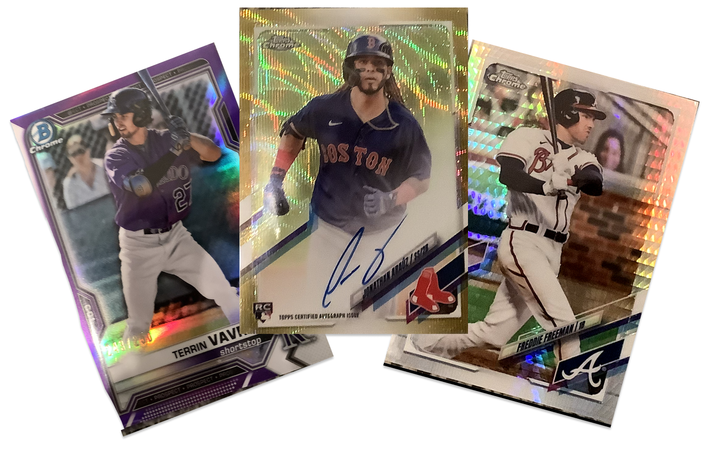 A display of three high quality cards